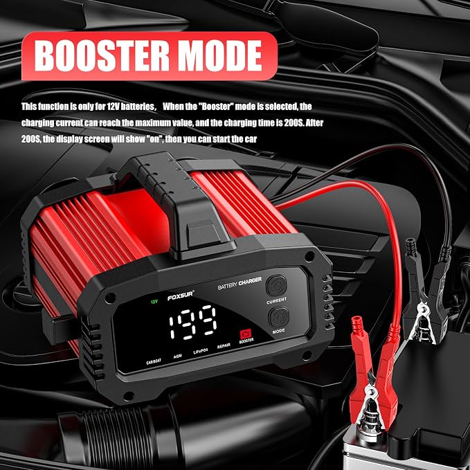 2Amp to 25Amp Car Battery Charger and Maintainer, Trickle Charger for 12V 24V Batteries Repair (AGM, LiFePO4, Lead Acid) with Winter and Booster Mode