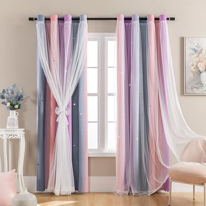 XiDi Ombre Blackout Curtains for Girls Bedroom Kids Room Unicorn Princess Theme Home Decor 72 inches Length Grey/Pink/Purple, W34 X L72 2 Panels