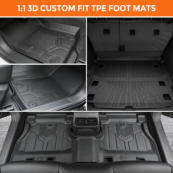 Floor Mats for Jeep Wrangler JL 4-Door 2018-2025 (Only for Models Without Subwoofer), Heavy Duty TPE All Weather Protection Waterproof Non-Slip Black (Floor Mats & Cargo Liner & Seatback Mat)