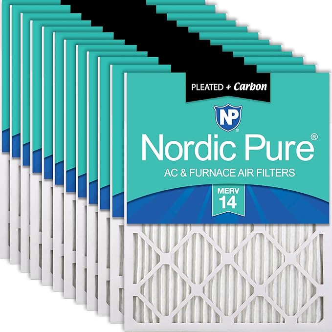 Nordic Pure 14x20x1 (Actual Size: 13 1/2 x 19 1/2 x 3/4) Pleated Air Filters MERV 14 Plus Carbon 12 Pack