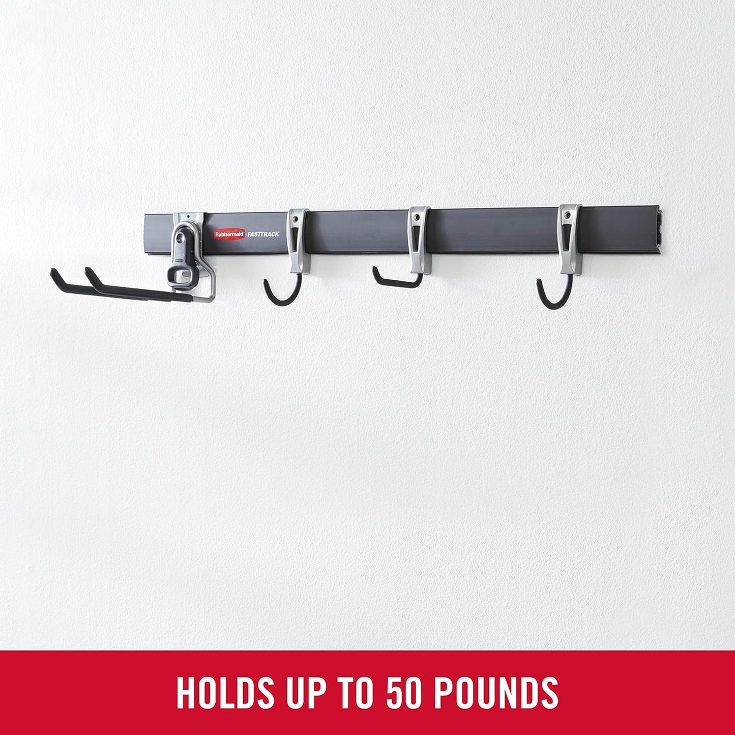 Rubbermaid FastTrack Garage Storage Utility Hooks 5 Piece Black All in One Rail Hook Kit and Tool Organizer Heavy Duty for Home/Garage/Shed/Garden