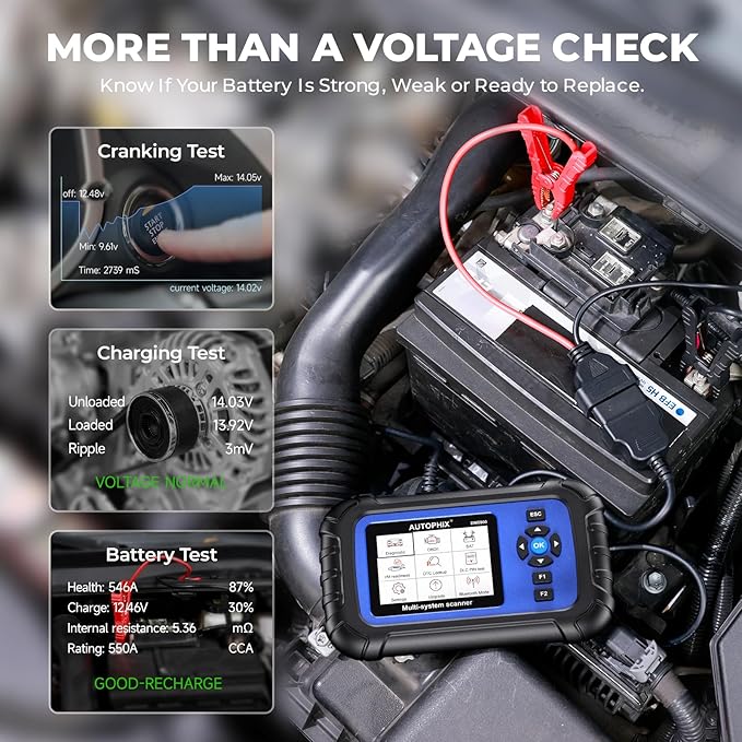 AUTOPHIX DM5900 OBD2 Scanner Diagnostic Tool for Engine, ABS, SRS, and Transmission, 12V Battery Load Analyzer with Direct Clamps, Car Scanner Diagnostic Tool with I/M Readiness, Free Lifetime Updates