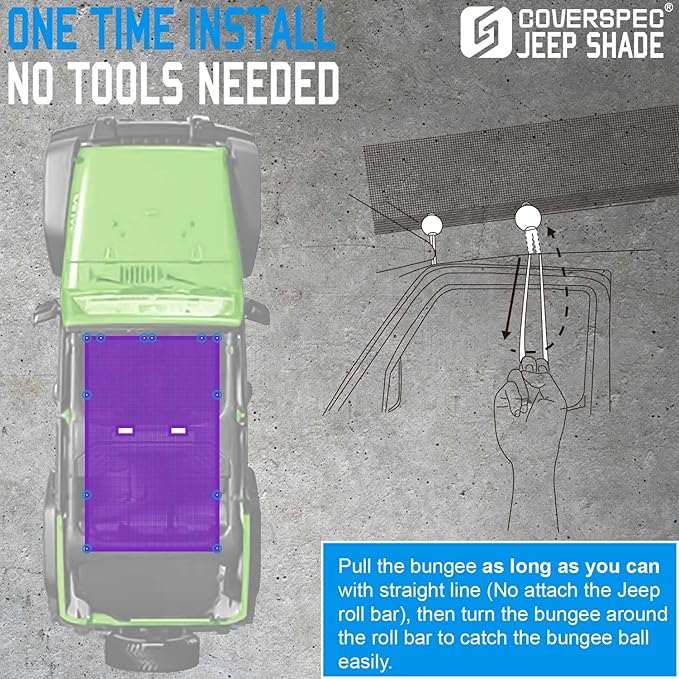 JK Sun Shade Top Compatible with Jeep Wrangler 4 Door 2007 to 2018 Sunshade Sunroof Bikini Cover Blocks UV Wind Noise Purple Mesh for Full Length