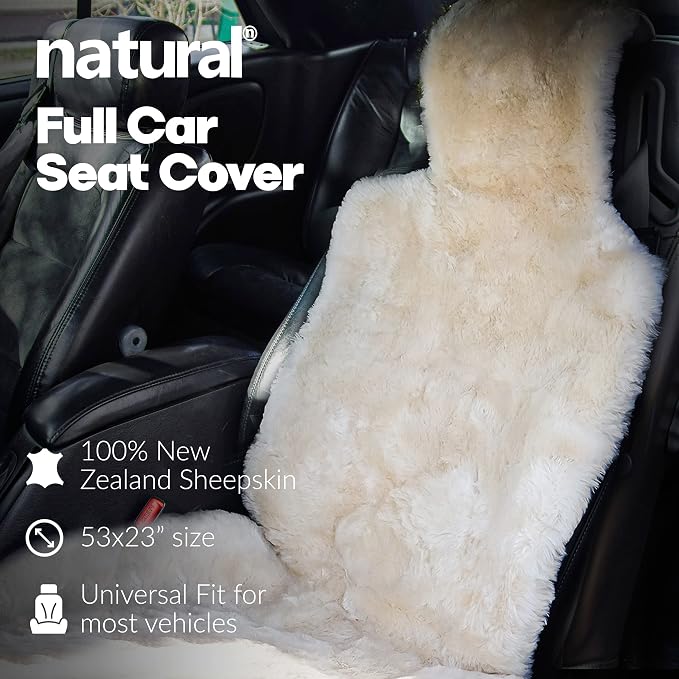 Natural Sheepskin Car Seat Covers for Women and Men | 100% Genuine Sheepskin Fur Seat Covers for Cars, Jeeps, SUVs with Elastic Straps and Non-Slip Suede Backing, 56 x 23”, 1 Pc (Natural)