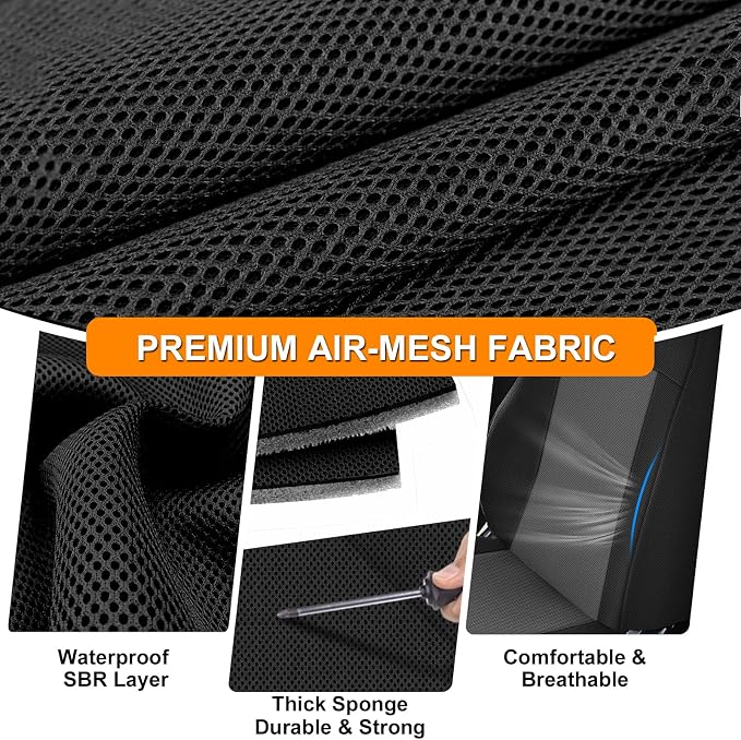 Front Bucket Seat Covers Compatible with 2013-2020 Dodge Ram Promaster Van, Armrest on Drivers Only, Breathable Automotive Cover Cushion Accessories, Black and Charcoal