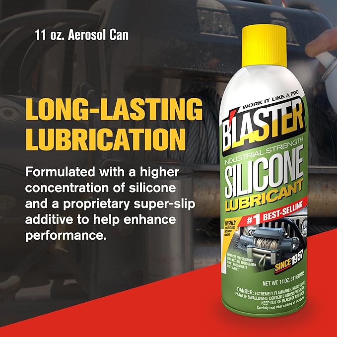 B’Laster Silicone Lubricant Spray, 11 oz Aerosol Cans (12-Pack) – Silicone Spray Lubricant for Rubber & Plastic, Garage Door & Window Track Lubricant, Clean Non-Greasy Finish
