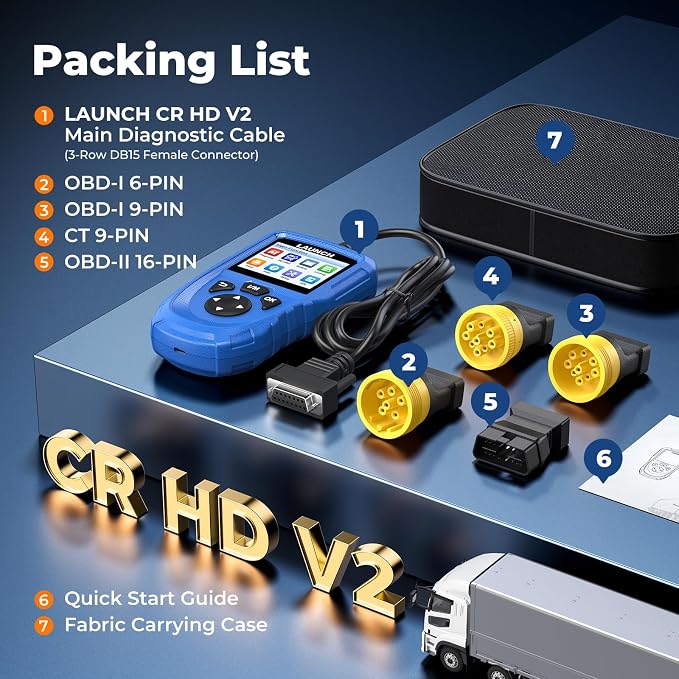 LAUNCH CR HD V2 Heavy Duty Truck Diagnostic Tool, HD OBD Scanner, Diesel Code Reader, OBD2 & Heavy Duty Diagnostic, DTC Lookup, Battery Voltage Check, Freelifetime Upgrade for DIYers