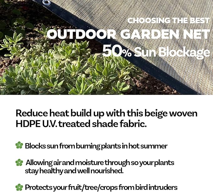 Alion Home HDPE 50% Sun Block Garden Netting Mesh - Beige (6' x 20', Beige)