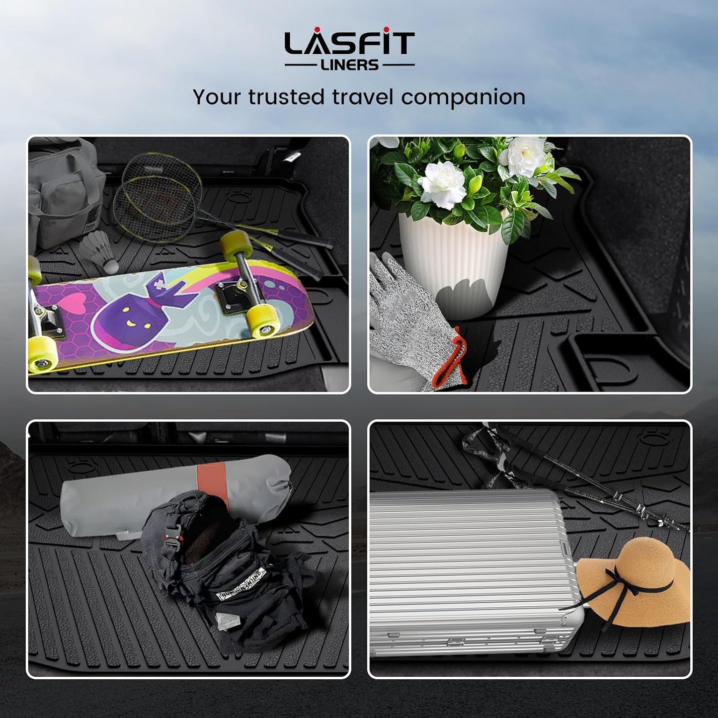 LASFIT Trunk Mat for Jeep Wrangler 2011-2018 JK Unlimited 4-Door (NOT for JL or 2-Door) All Weather TPE Custom Fit Cargo Mat Trunk Liner Cargo Liner, Black