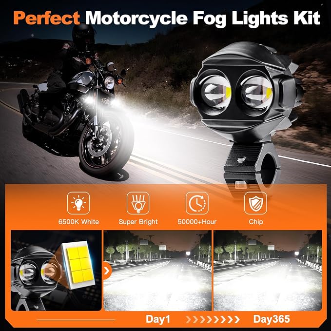 Motorcycle Auxiliary Lights,LEDMIRCY Motorcycle Fog Lights with Switch Wiring Harness Ip68 Waterproof Driving Spot Light with Mount Brackets Exploradoras LED para Moto for ATV Snowmobile Boat etc