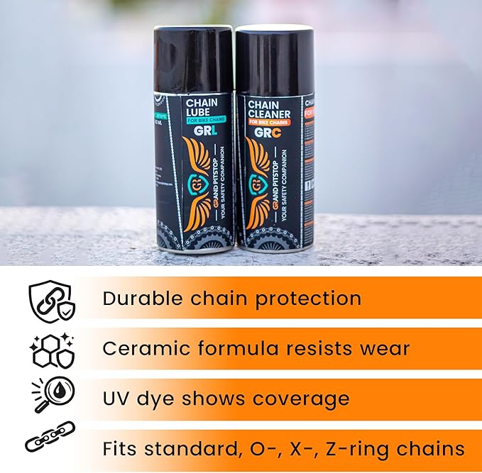 GRAND PITSTOP Chain Cleaner, Degreaser 160ml and Chain Lube, Greaser, 160ml Motorcycle Bike Chain Cleaner for all bikes Motorcycles, Super Durable