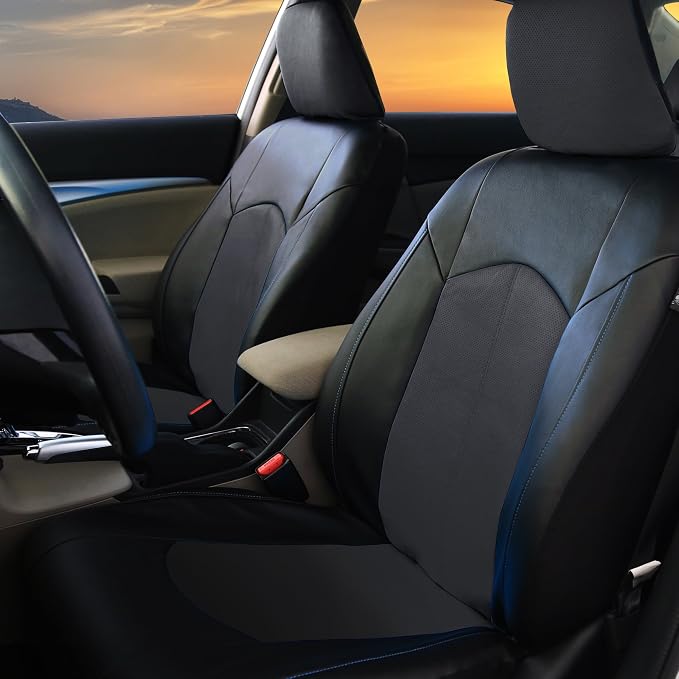 FH Group Car Seat Covers Highest Grade Faux Leather Seat Covers Airbag Compatible Black Automotive Seat Cover Front Seats Only with Gift Universal Fit Interior Accessories for Cars Trucks and SUVs