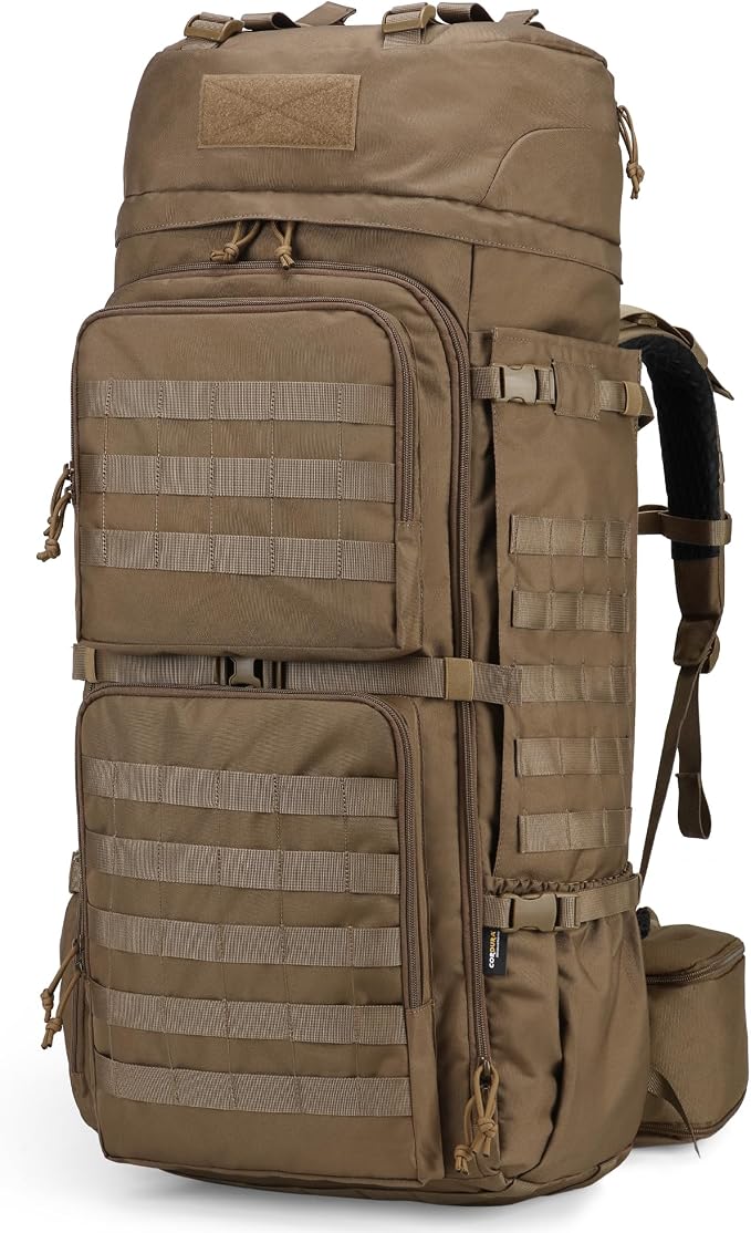 Mardingtop 75L Molle Hiking Internal Frame Backpacks with Rain Cover for Camping,Backpacking,Travelling(Cordura Khaki)
