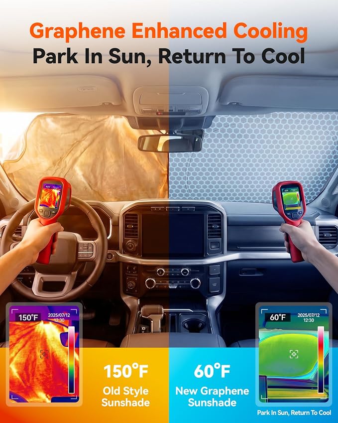 WOLFBOX Foldable Car Windshield Sun Shade, Maximum UV & Heat Shield Front Window Sunshade Visor Protector Universal Fit for SUVs Trucks Sedans (Silver 69''x35'')