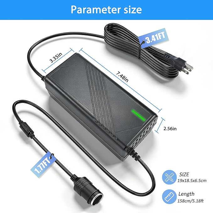 AC to DC Converter 12V 20A 240W, 110V-240V to 12V Car Cigarette Lighter Adapter to Wall Plug, Heavy Duty AC DC Power Adapter for Car Refrigerator, Inflator,Rice Cooker, Water Kettle, Vacuum Cleaner