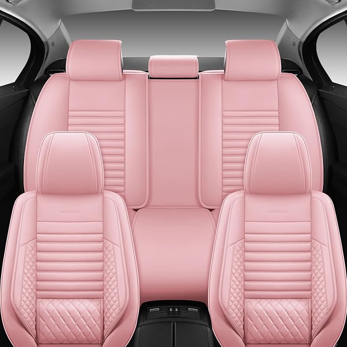 Full Coverage Full Set Waterproof Leather Car Seat Covers with Lumber Support and Airbag Compatible Universal Fit for Most SUVs,Trucks,and Sedans with 5 Seats in Automotive Seat Covers
