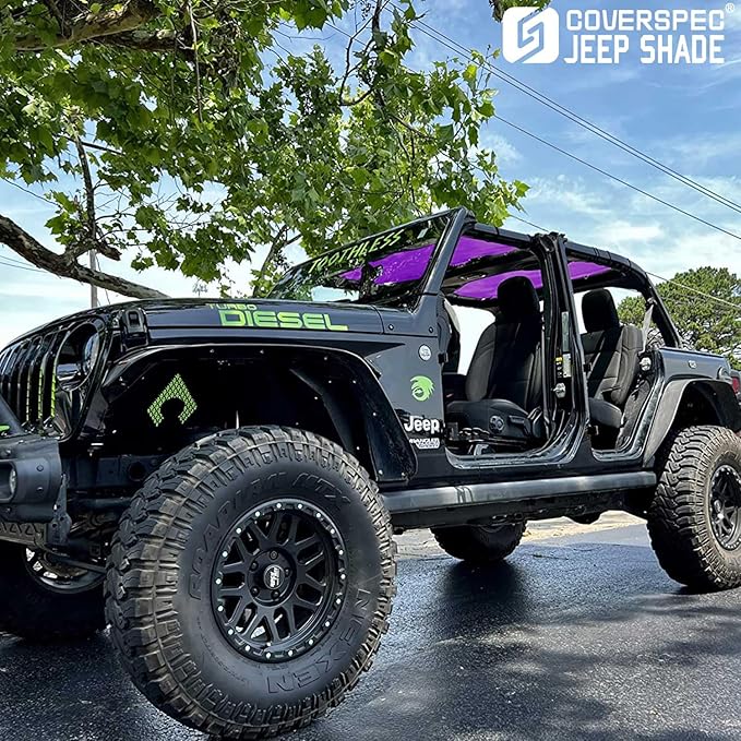 JL Top Sun Shade Roof Compatible with Jeep Wrangler 2 or 4 Door 2018 to 2023 Sunshade Sunroof Cover Blocks UV Wind Noise Purple Mesh for Full Length