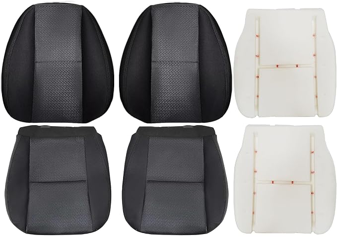 GXARTS Black Cloth Driver & Passenger Side Bottom and Top Back and Foam Cushion Replacement Seat Cover Compatible with Chevy Silverado 1500 2500HD 3500HD 2007 2008 2009 2010 2011 2012 2013 2014