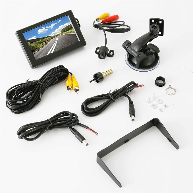 Pyle Backup Car Camera Rear View Screen Monitor System - Parking & Reverse Safety Distance Scale Lines, Waterproof, Night Vision, 170° View Angle, 4.3" LCD Video Color Display for Vehicles - (PLCM44)