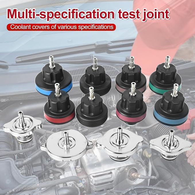 14pcs Automotive Cooling System Tester Radiator Pump Pressure Leak Tester Gauge Tool Kit,Coolant Pressure Tester Kit with Aluminum Hand Pump and Adapters