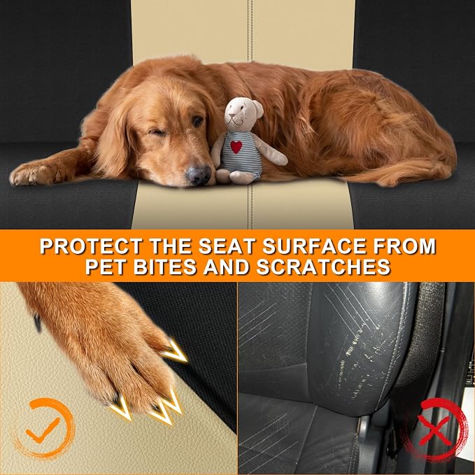 RV Seat Covers Compatible with Motorhome Captain Chairs, Driver & Passenger Leather and Neoprene Fabric Seat Covers, Black and Tan, 2pcs