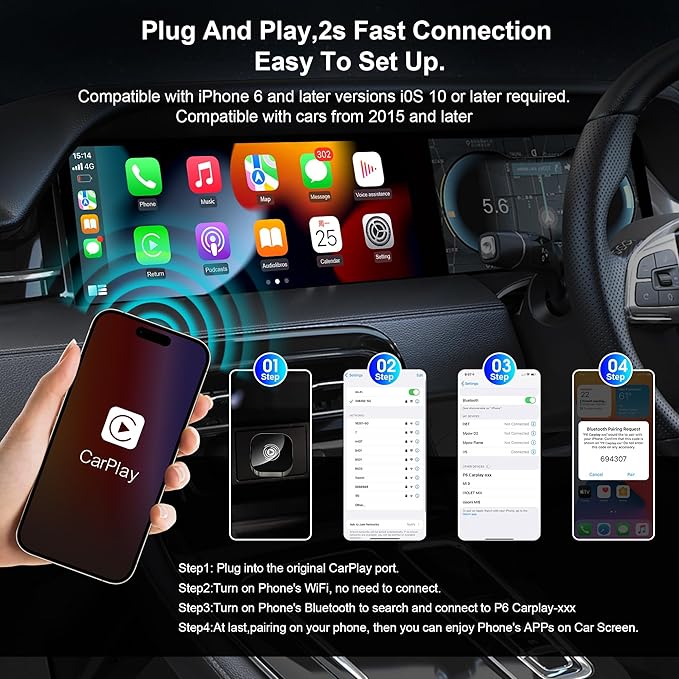 2025 Upgraded Wireless Carplay Adapter for iPhone, Plug&Play Auto-Connected Carplay Wireless Adapter Stable Fit for Cars-No Latency, BT5.3 CarPlay Dongle for Apple iPhone iOS 10+,Bronze