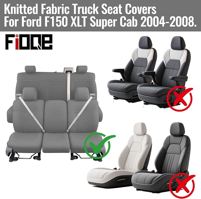 Front & Rear Heavy-Duty Knit Seat Covers for Ford F150 XLT Super Cab 2004 2005 2006 2007 2008 Durable Fabric Protection - Gray