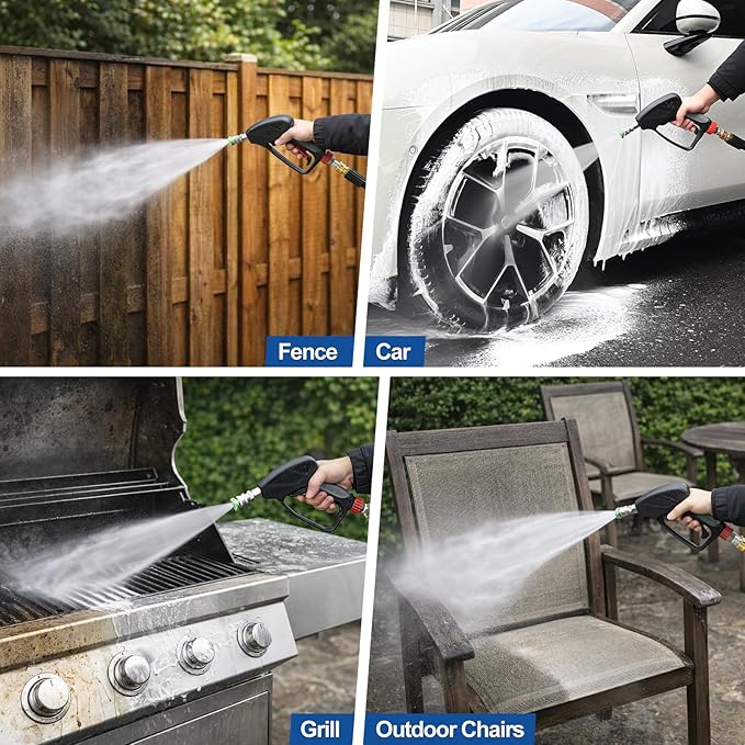 TOOLCY Pro Short Pressure Washer Gun 5000 PSI with Swivel, 304 Stainless Steel 3/8" Quick Connect Inlet, High Pressure Washer Gun with 1/4" Quick Connect, Includes 3/8" QC to M22-14mm Adapter