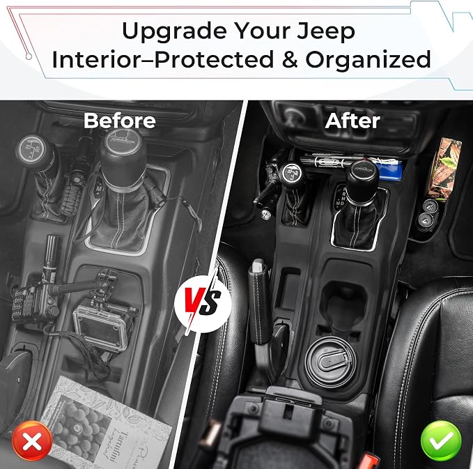 Center Console Organizer with Cup Holder Insert for 2018-2023 Jeep Wrangler JL Gladiator JT 2020-2025, Non-Slip Silicone Center Console Tray
