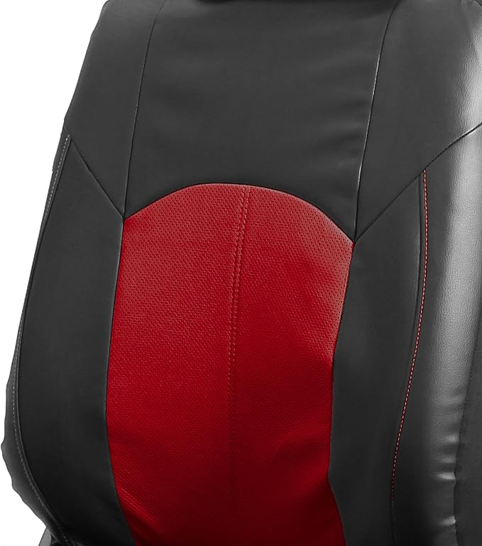 FH Group Automotive Seat Cover Highest Grade Faux Leather Red Black Full Set, Combo Car Seat Cover Design Airbag Compatible Split Bench Tan Car Seat Covers Interior Accessories Universal Fit Truck SUV