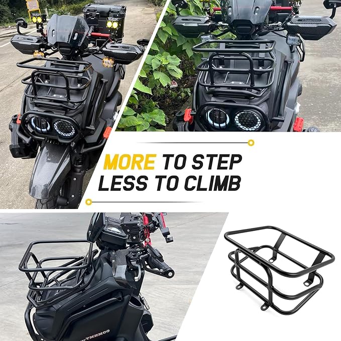 Mokuo Motorcycle Front Luggage Rack with Cargo Box in Heavy Iron Material Comaptible with Yamaha Zuma 125 2023,Black Color