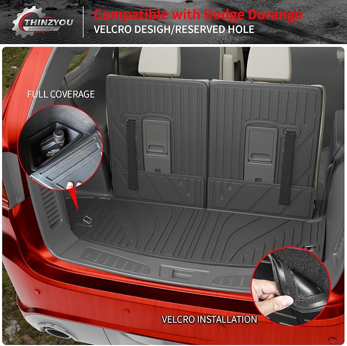 Cargo Mat Compatible with 2016-2025 2026 Dodge Durango Trunk Liner for 6&7 Seats Cargo Area Protection All Weather Back Seat Cover 2024 Durango Accessories (3rd Row Backrest Mats+Trunk Mats)