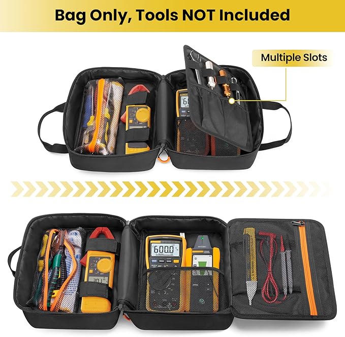 Rexmica Carrying Bag Compatible with Fluke Digital Multimeter/325 Clamp Multimeter, Electric Tester Tool Storage Bag with Multiple Pockets for Electrician (Bag Only)