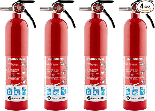 First Alert Fire Extinguisher for Home, Standard Rechargeable Compliance Unit, UL RATED 1-A:10-B:C, HOME1-4, Red, 4-Pack