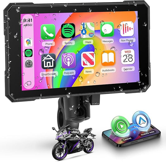 Motorcycle CarPlay Screen 5 Inch Wireless Carplay Android Auto for Motorbike with Removable Bracket, IP68 Waterproof Touchscreen, Supports GPS Navigation Bluetooth