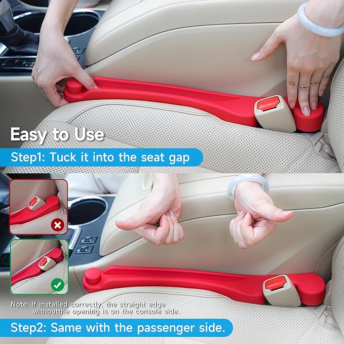 Givifive Car Seat Gap Filler Set of 2, 3IN1 Seat Side Gap Filler Plug with Storage Slot & Hook Function, Soft Foam Universal Fit Car SUV Truck Fill Gap Between Seats Console Organizer（Standard Red）