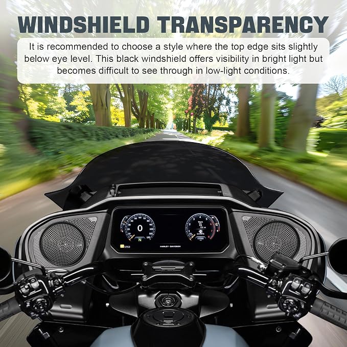 9" Motorcycle Windshield Accessories Fits Harley Touring 2023.5-Later Street Glide Models (Dark Gray)