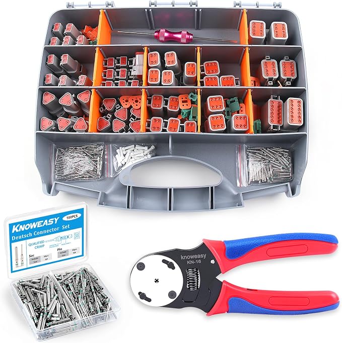 Knoweasy 338pcs DT Deutsch Connector Kit with 50 Pairs Size 16 DT Deutsch Connector Terminal Kit