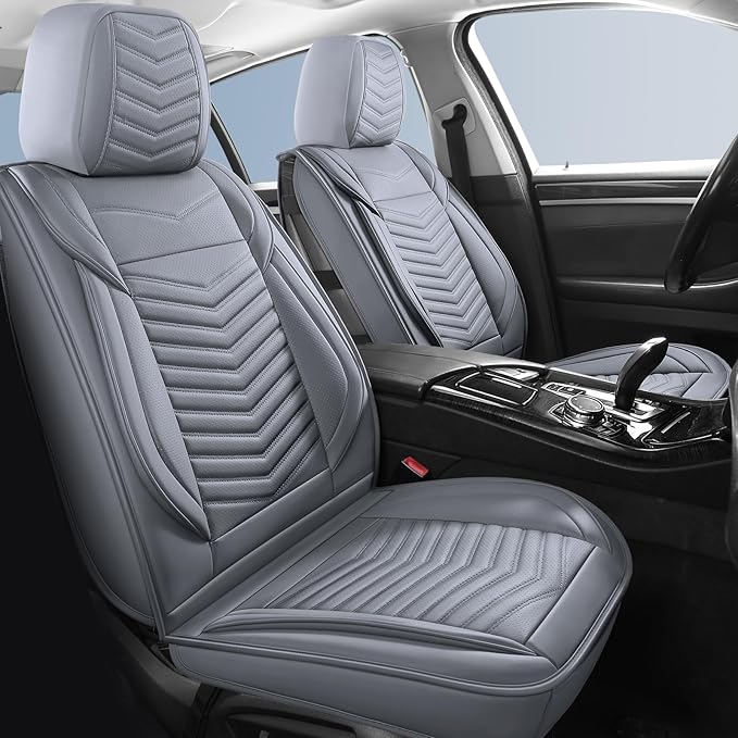 HChengkikz Nappa Leather Car Seat Covers Full Set, Gray Car seat Protector 5 Seats, Waterproof Car Seat Cushion, Universal Automotive Seat Covers Fit for SUV Truck Pick-up Sedan, Front and Rear