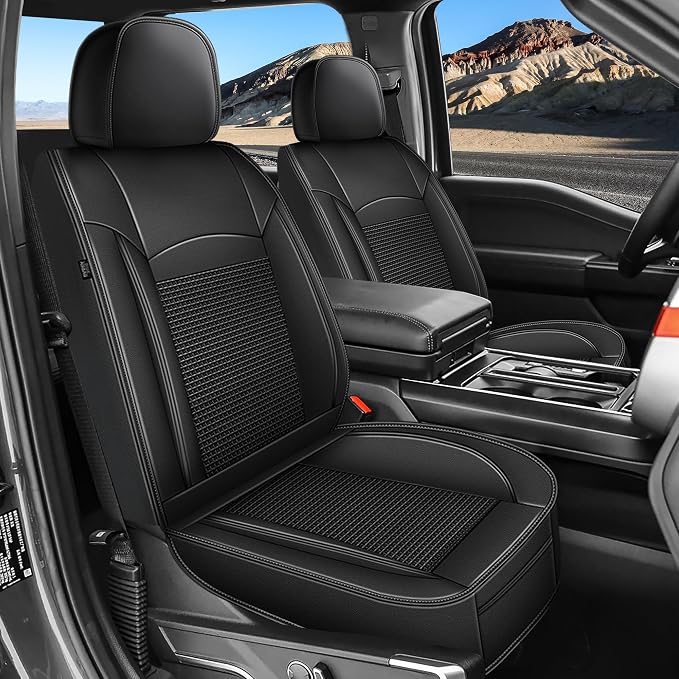 for Ford F150 2009-2026 Seat Covers F250 F350 F450 2017-2026 | Super Duty Truck Faux Leather Full Set XL XLT Lariat Platinum STX SuperCrew Extended Cab Seat Protector (5 Seats, Black)