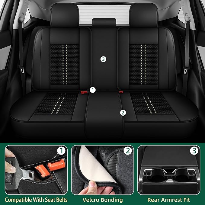 Leather Seat Covers Fit for Jeep Compass 2012-2025 2026 5 Seats Full Set Black Ice Silk Seat Covers (5 Seat Black)