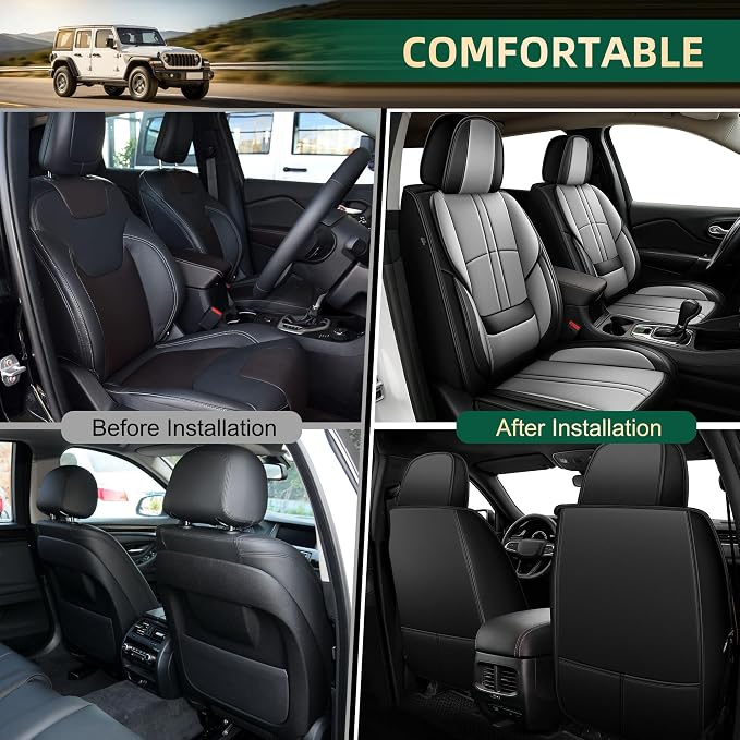 Seat Covers Fit for GMC Yukon 2007-2024 2025 2026: Waterproof Faux Leather Car Seat Covers - 2 PCS Front Seat Covers(Black&Grey)