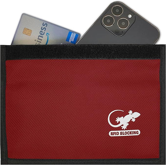 Gecko Travel Tech Faraday Bag, Anti-Tracking GPS RFID Car Key Signal Blocker Wallet Shielding Pouch Protective Case for Cell Phone Car Key FOB, Data Privacy, Electronic Device Security (RED - NYLON)