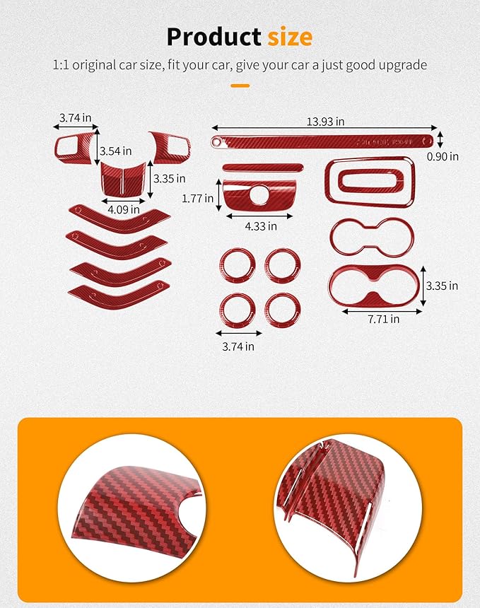 Hoolcar Steering Wheel Cover Gear Shift Panel Trim Cover Water Cup Holder Cover Kit Interior Accessories Kit Fit for Jeep Wrangler JK JKU 2011-2018, 4-Door, Red Carbon Fiber