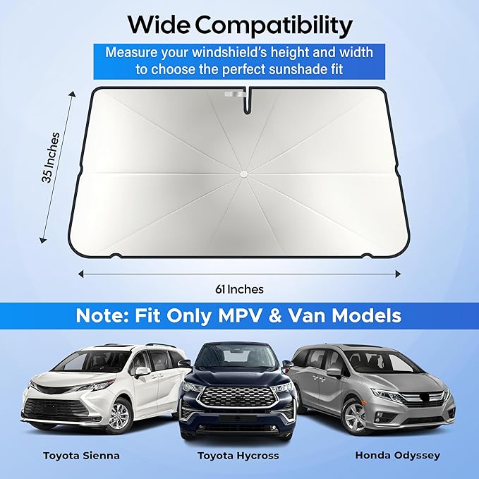 EcoNour Windshields Sun Shade for SUV & MPV, Car Front Windshields UV Blocker Sunshade & Window Tint, Shade Accessories with Storage Pouch Keeps Interior Cool, X-Large 61 x 35 Inch