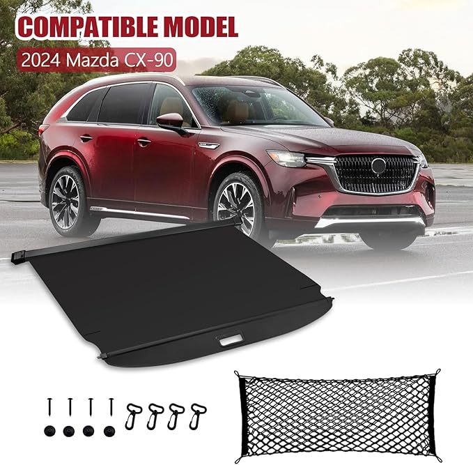 Cargo Cover for 2025 Mazda CX90 - Tesmirror Retractable Cargo Cover Compatible with 2024-2025 Mazda CX-90 Tonneau Cover Rear Trunk Cargo Security Shade Cover for Mazda CX 90 Accessories