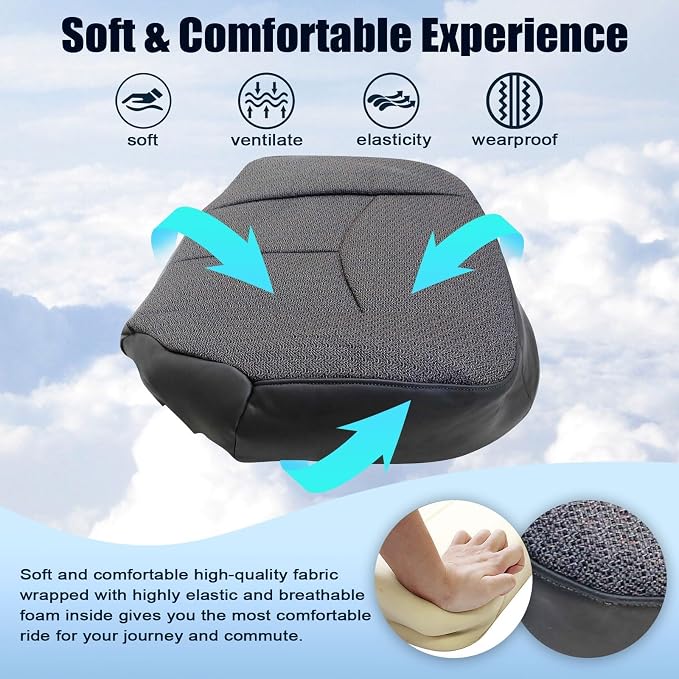 SecosAutoparts Driver & Passenger Side Bottom & Top Lean Back Dark Gray Replacement Cloth Seat Cover Compatible with Chevy Silverado GMC Sierra 2003 2004 2005 2006 2007