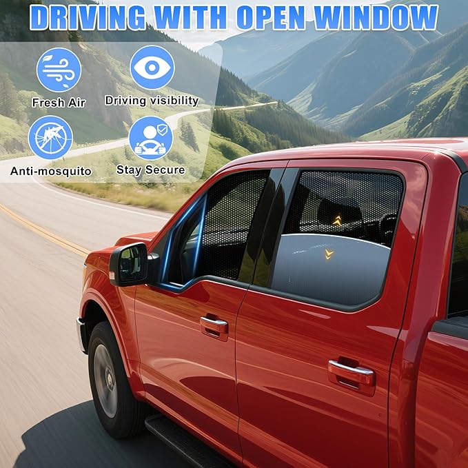 ZATOOTO Ford F-150 Car Window Shades 2015-2020, Car Window Covers for Baby Sun Shade Breathable Mesh Screen Blocking 99% of UV Rays and Glare, Privacy Protection for Camping and Napping