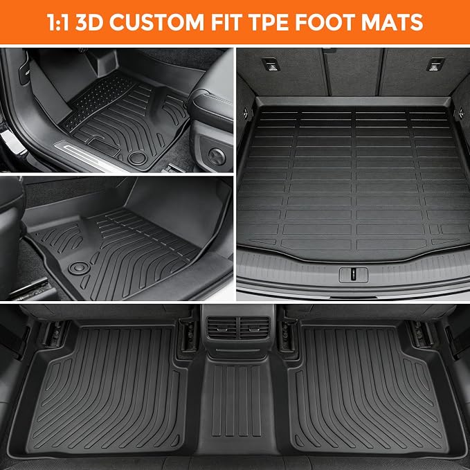 Floor Mats for Ford Escape 2020-2026 (Not for Hybrid), Custom Fit Heavy Duty TPE All Weather Protection, Waterproof Non-Slip Black Car Liners for Front & Rear (Two-Row Floor Mats & Cargo Liner)