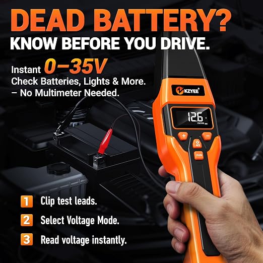 KZYEE KT80 Digital Timing Light with Tachometer (RPM), Advance, Dwell Meter & 0-35V Voltage Test, 60° Adjustable LED Strobe, USB-C Rechargeable & 12V Backup, for Distributor Gas Engines